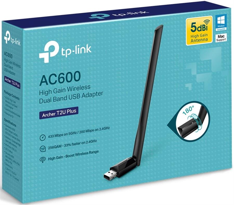 Receptor WiFi TP-Link Archer T2U Plus AC600 High Gain