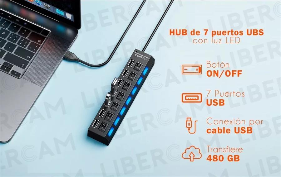 HUB USB 2.0 de 7 Puertos con interruptor