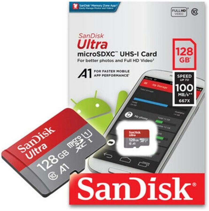 Micro SD 128GB Clase 10 Sandisk Ultra con Adaptador