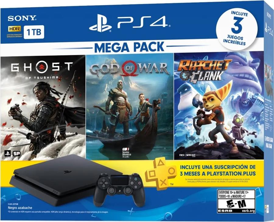 Sony PlayStation 4 Slim 1Tb Negra + Pack 3 Juegos Playstation Hits