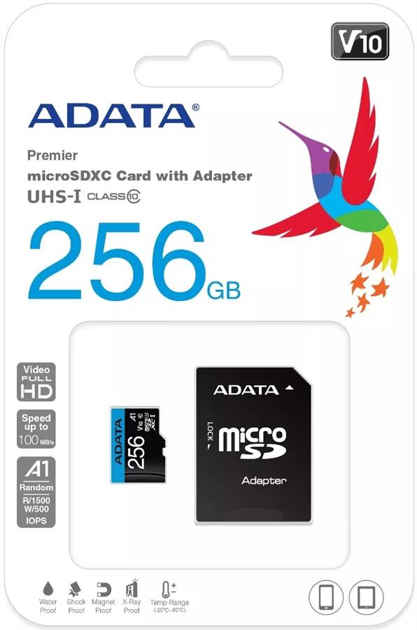 Micro SD 256GB Clase 10 Adata V10 con Adaptador