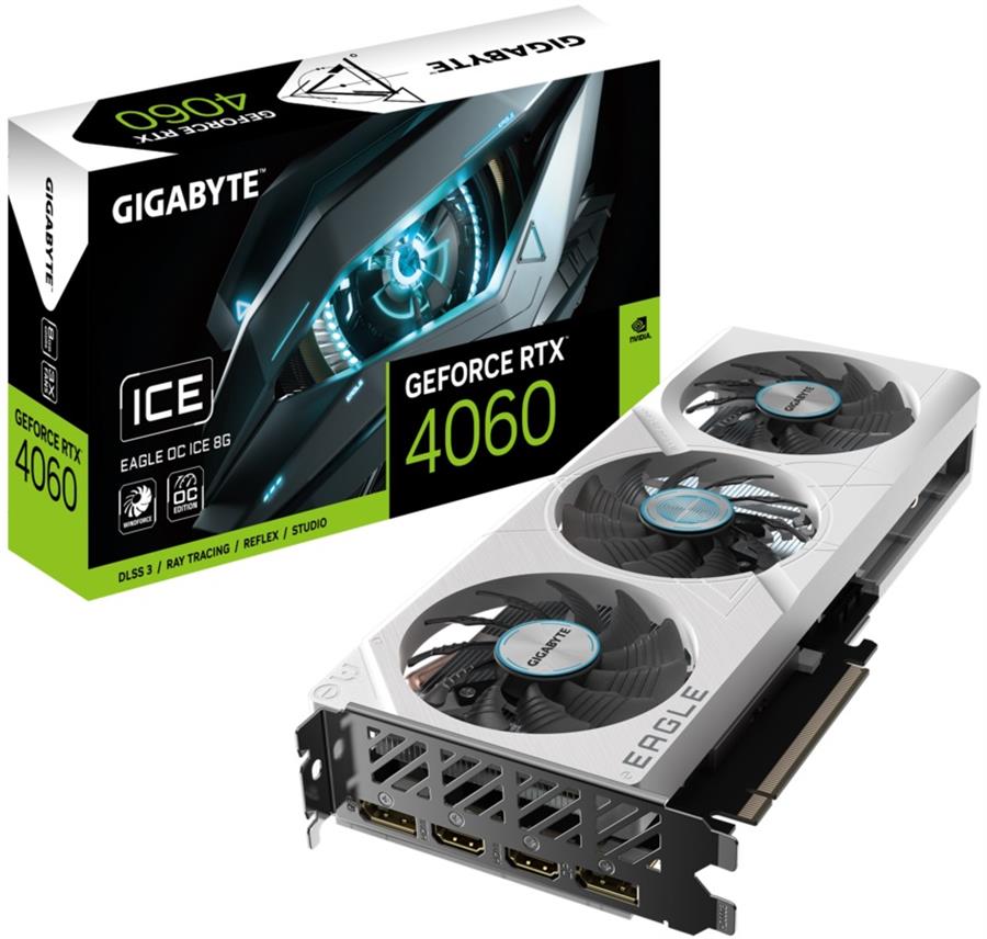 Placa de Video Gigabyte RTX 4060 Eagle Ice OC 8GB